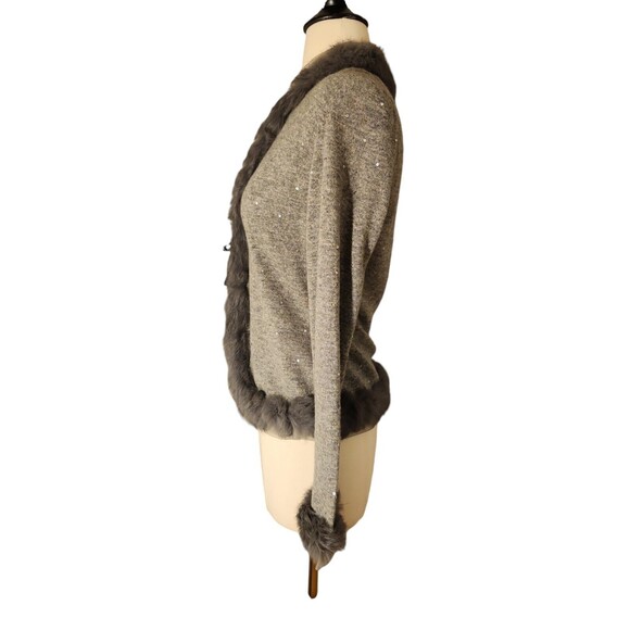 Lafayette 148 Wool Cashmere Fur Trim Cardigan Womens Small Gray Old Money Merino - Picture 2 of 8